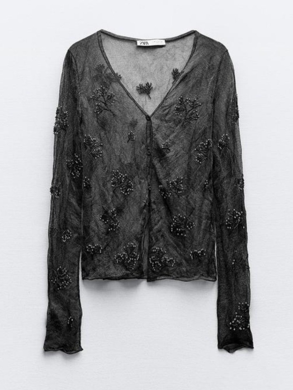 Zara black mesh beaded design button front cardigan over up